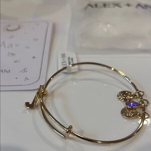ALEx +ANI Letter J Adjustable Bangle Bracelet Gold Brand New